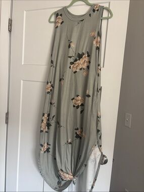 Sleeveless Sage Green Floral Maxi Dress